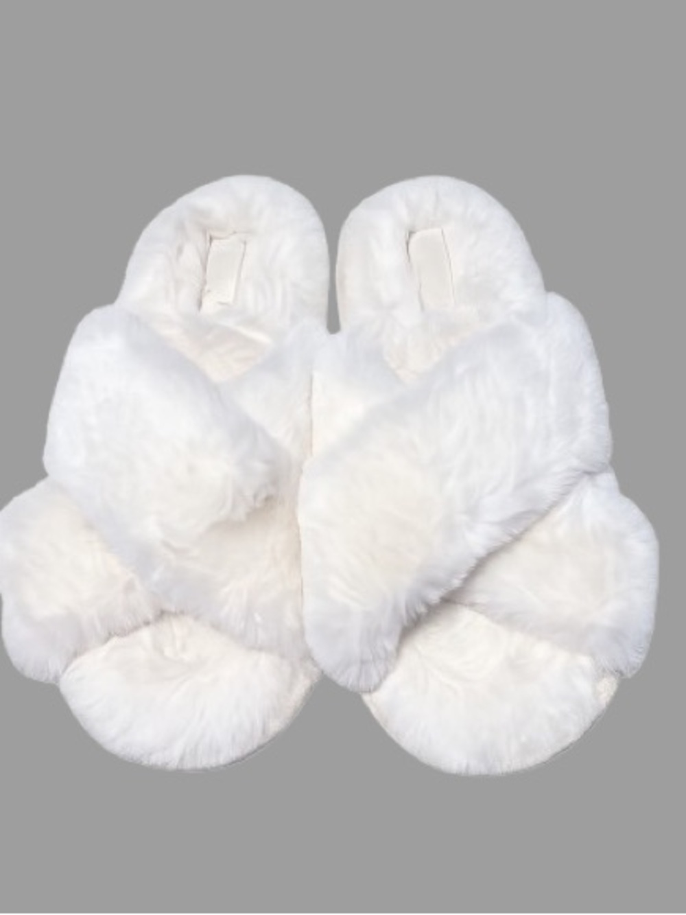 PINK Victoria's Secret White Plush Crisscross Slippers